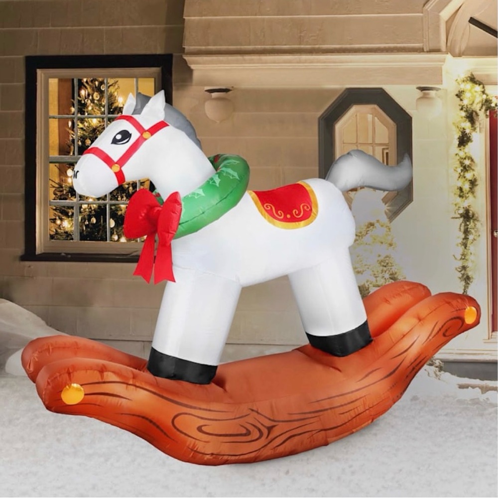 CHRISTMAS ROCKING HORSE AIRBLOWN LIGHTED YARD INFLATABLE 4.8 Ft Tall / 6 Ft Wide